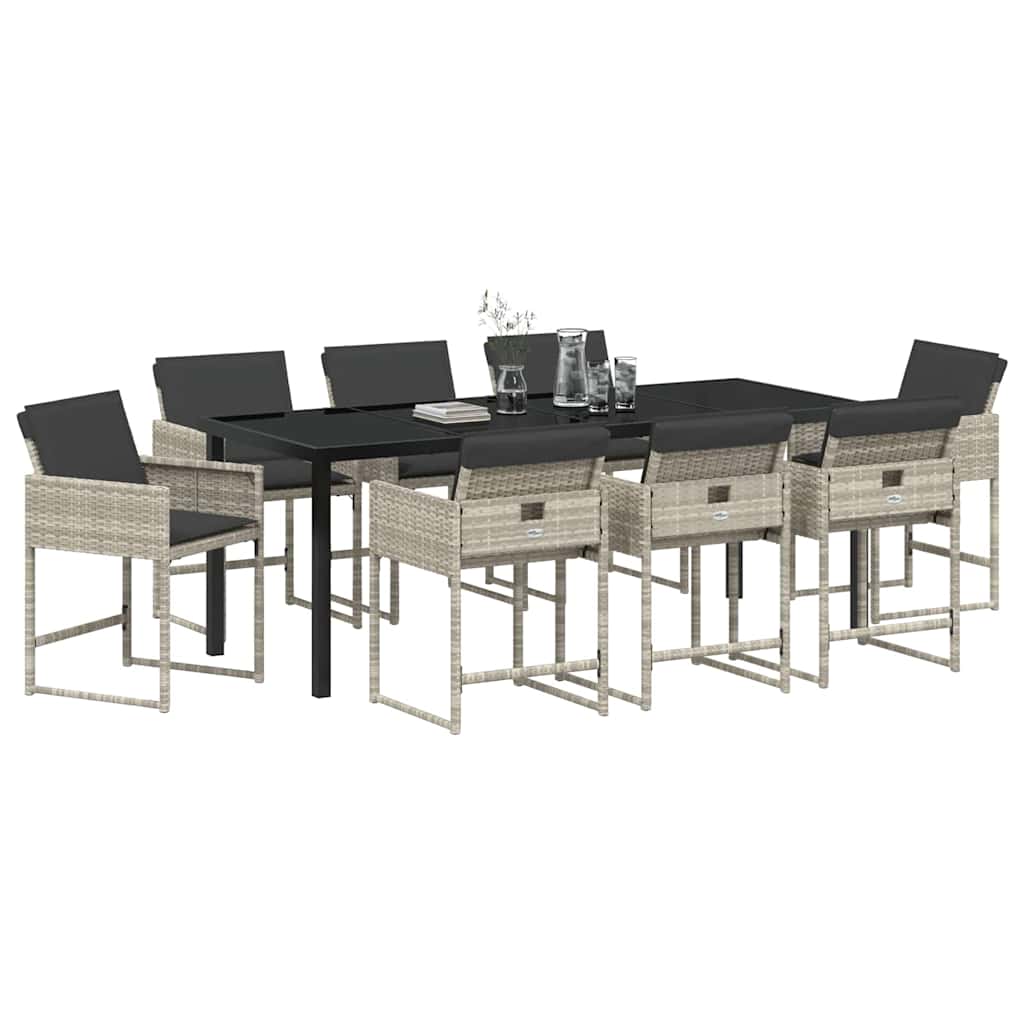 Garden Dining Set 9 pcs Light Grey Poly Rattan