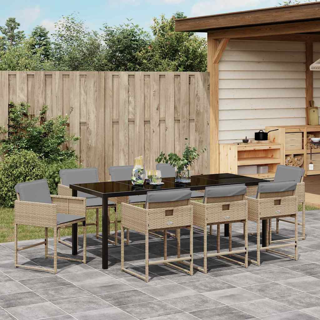 Garden Dining Set 9 pcs Beige Poly Rattan