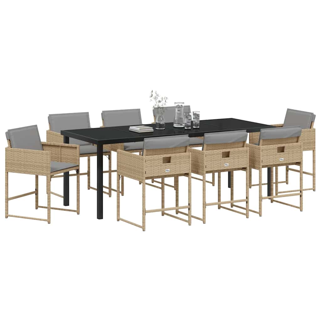 Garden Dining Set 9 pcs Beige Poly Rattan
