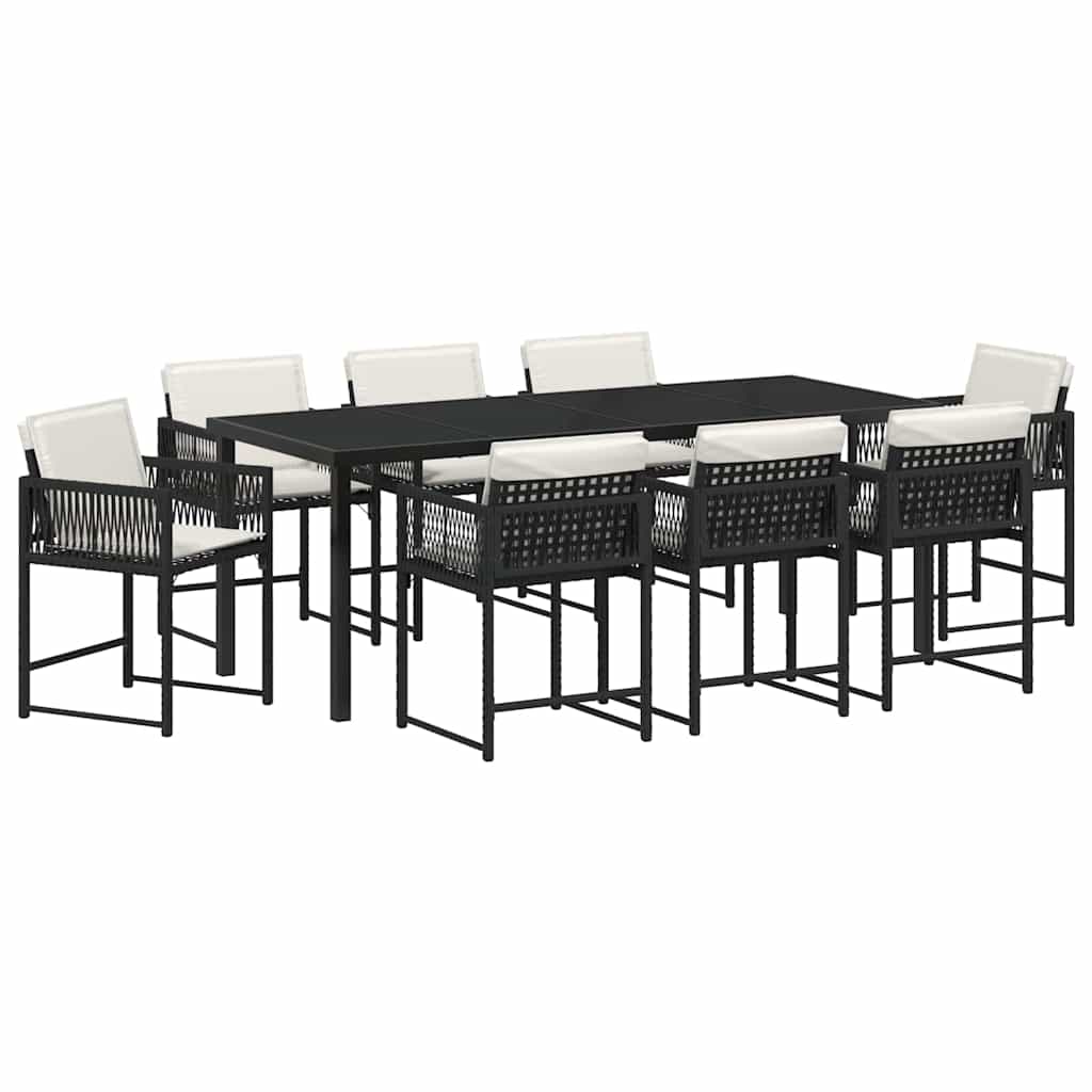 Garden Dining Set 9 pcs Black Poly Rattan