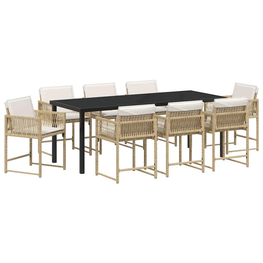 Garden Dining Set 9 pcs Beige Poly Rattan