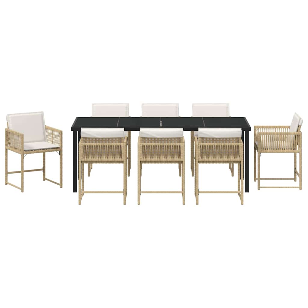 Garden Dining Set 9 pcs Beige Poly Rattan