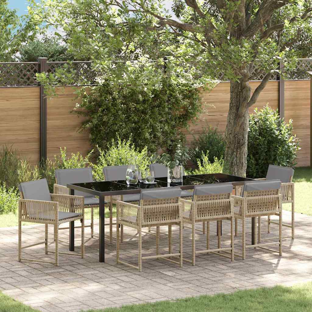Garden Dining Set 9 pcs Beige Poly Rattan