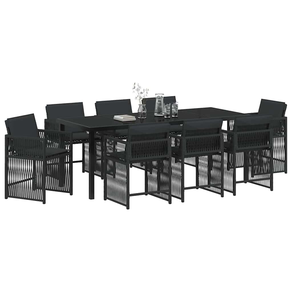 Garden Dining Set 9 pcs Black Poly Rattan