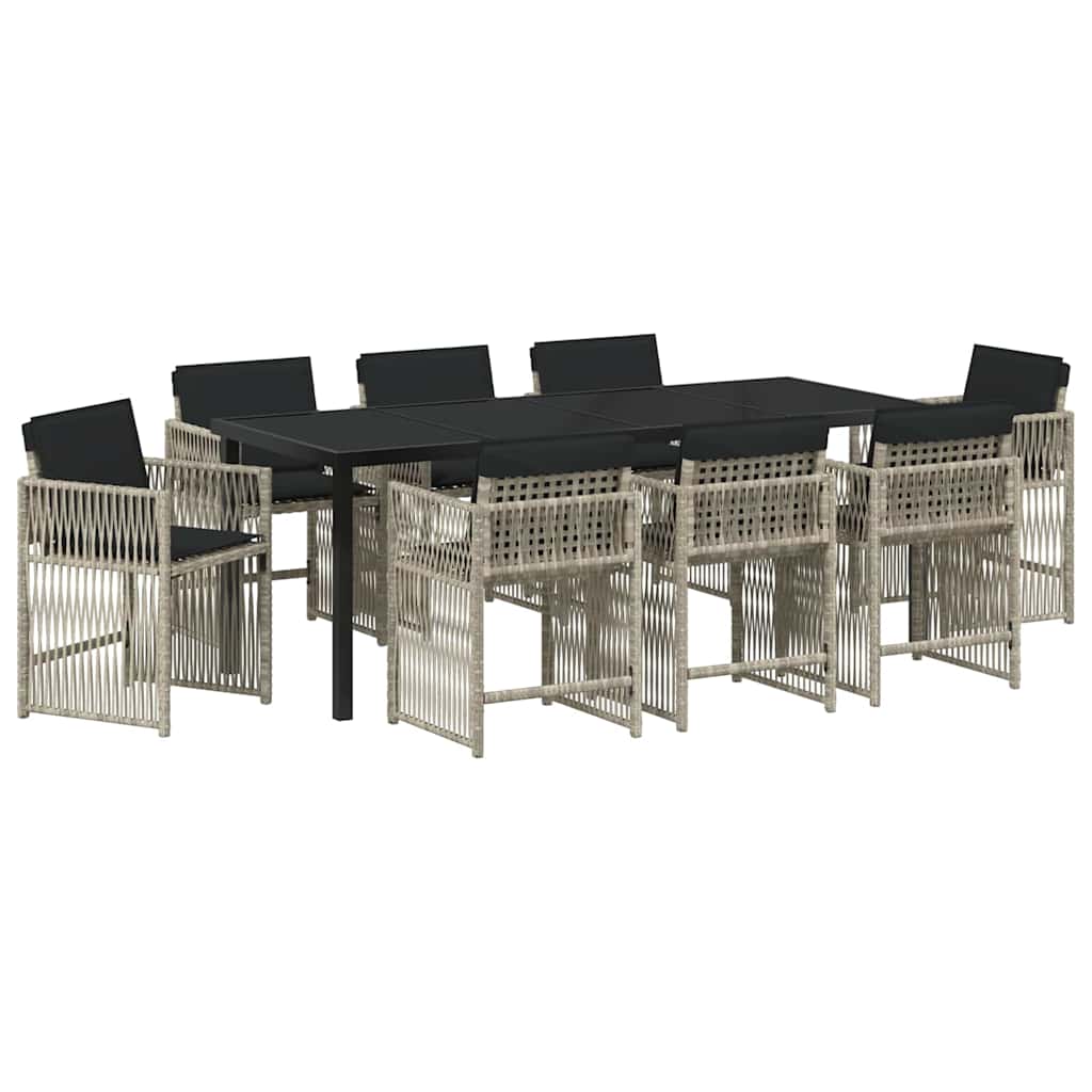 Garden Dining Set 9 pcs Light Grey Poly Rattan