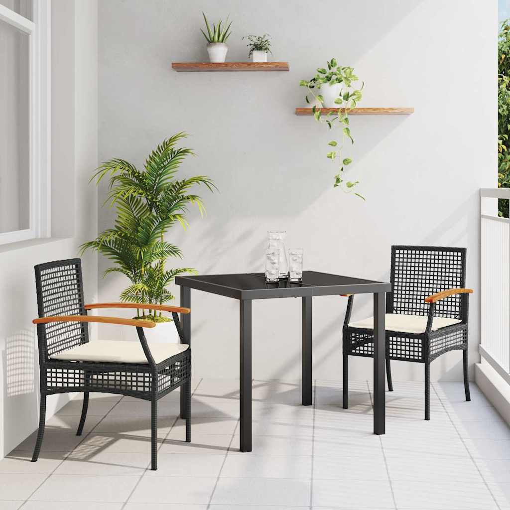 Garden Dining Set with Cushion 3 pcs Black Rattan