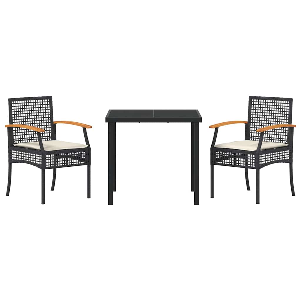 Garden Dining Set with Cushion 3 pcs Black Rattan