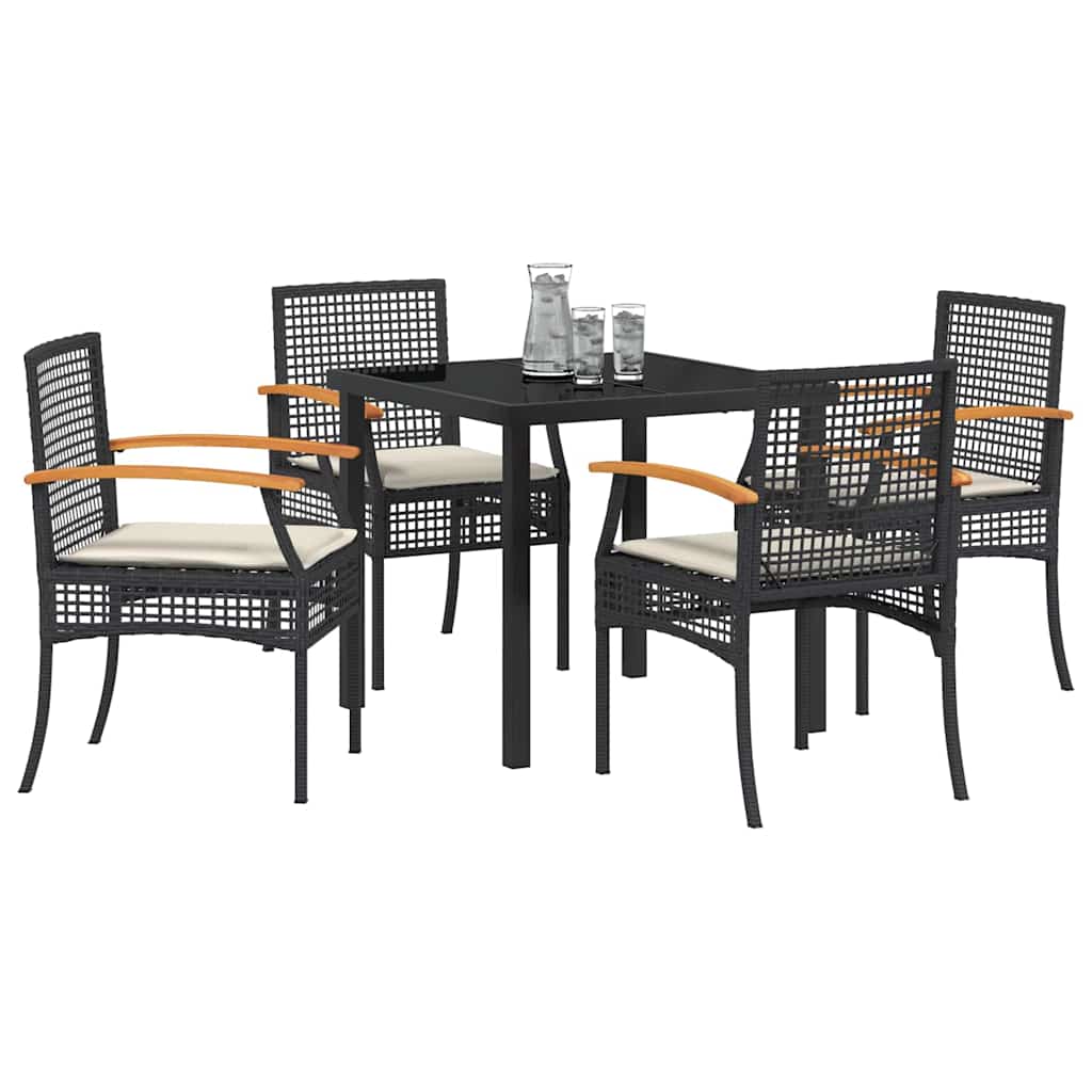 Garden Dining Set with Cushion 5 pcs Black Rattan