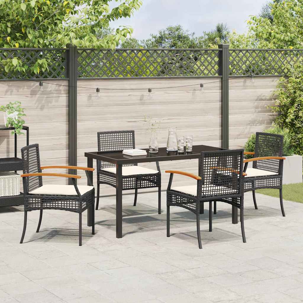 Garden Dining Set with Cushion 5 pcs Black Rattan