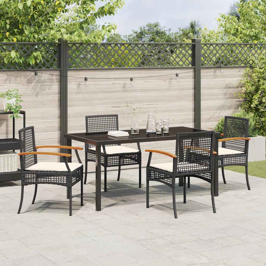 Garden Dining Set with Cushion 5 pcs Black Rattan