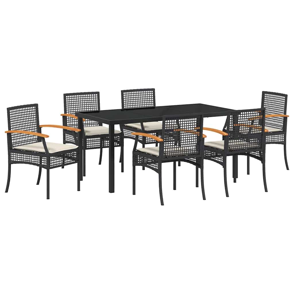 Garden Dining Set with Cushion 7 pcs Black Rattan