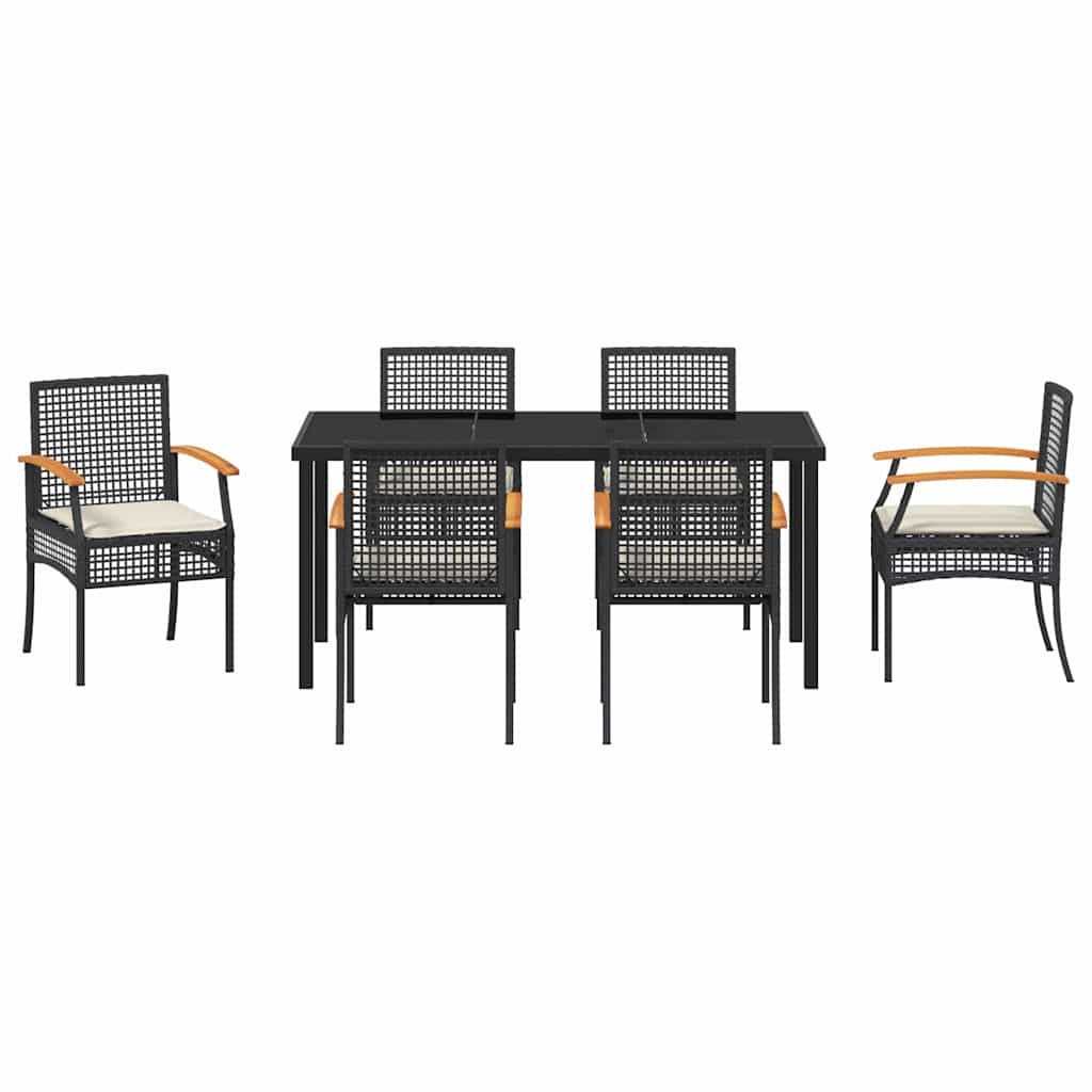 Garden Dining Set with Cushion 7 pcs Black Rattan
