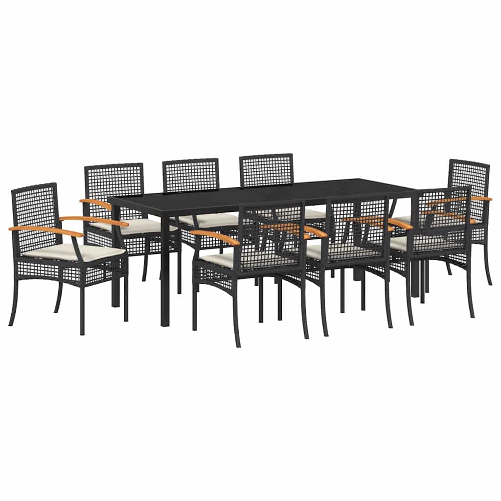 Garden Dining Set with Cushion 9 pcs Black Rattan