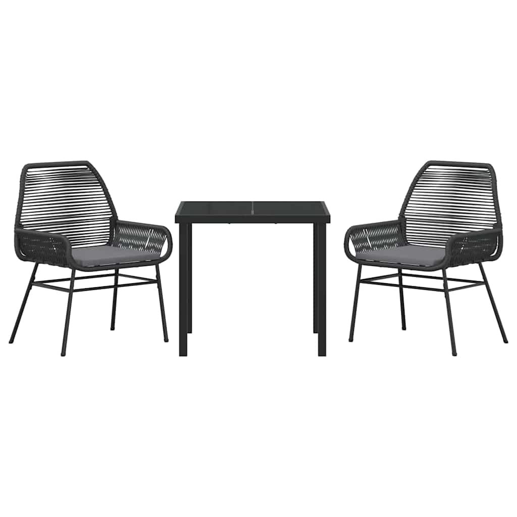 Garden Dining Set with Cushion 3 pcs Black Poly Rattan