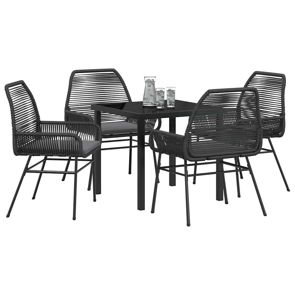 Garden Dining Set with Cushion 5 pcs Black Poly Rattan