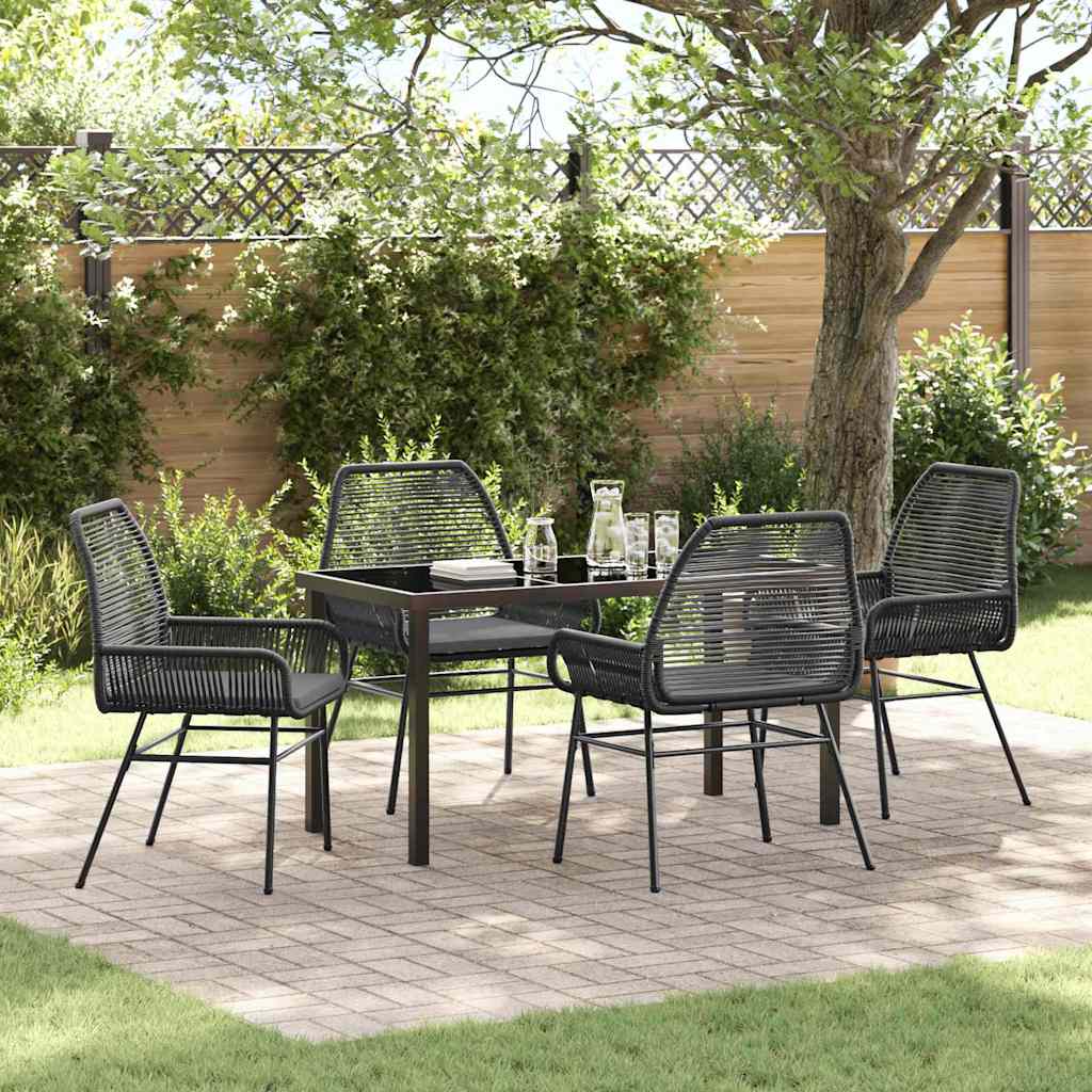 Garden Dining Set with Cushion 5 pcs Black Poly Rattan
