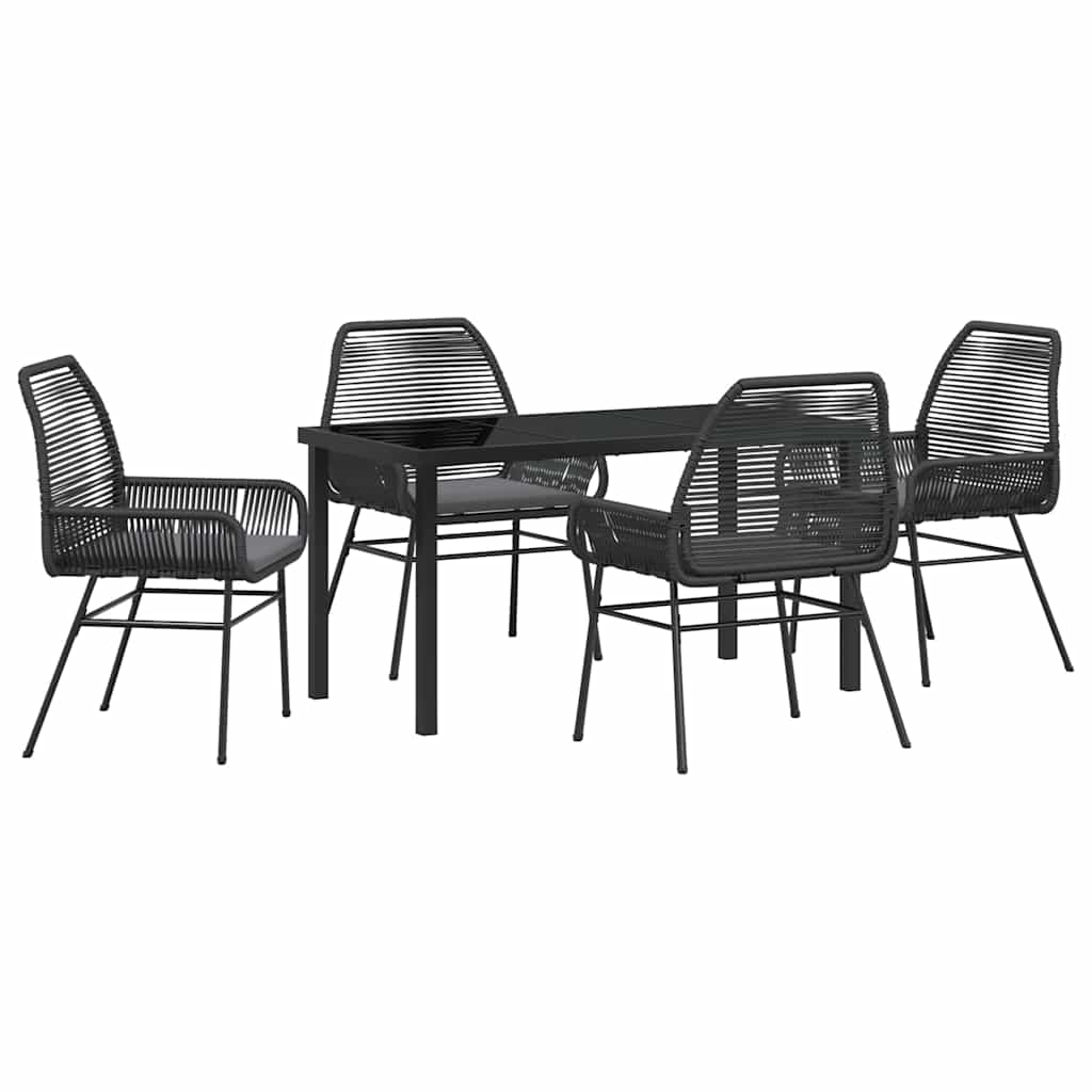 Garden Dining Set with Cushion 5 pcs Black Poly Rattan
