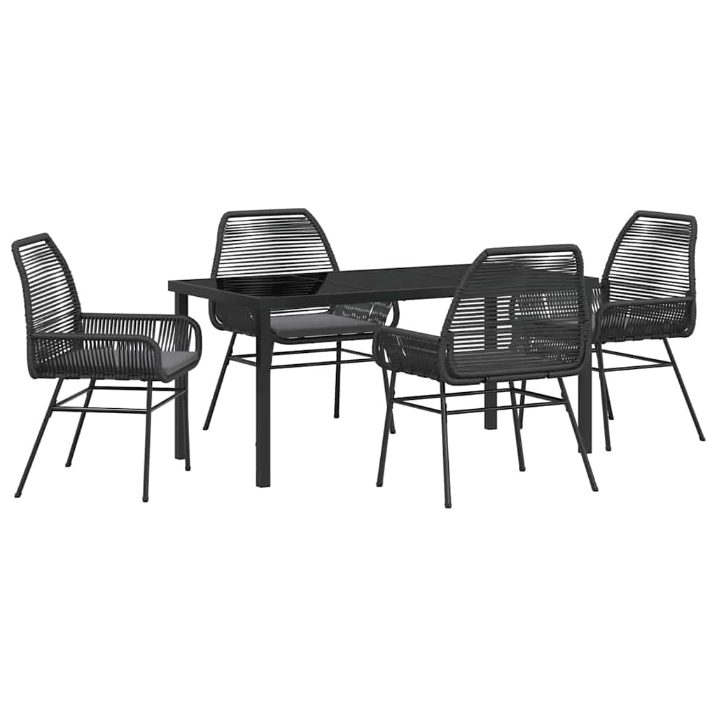 Garden Dining Set with Cushion 5 pcs Black Poly Rattan