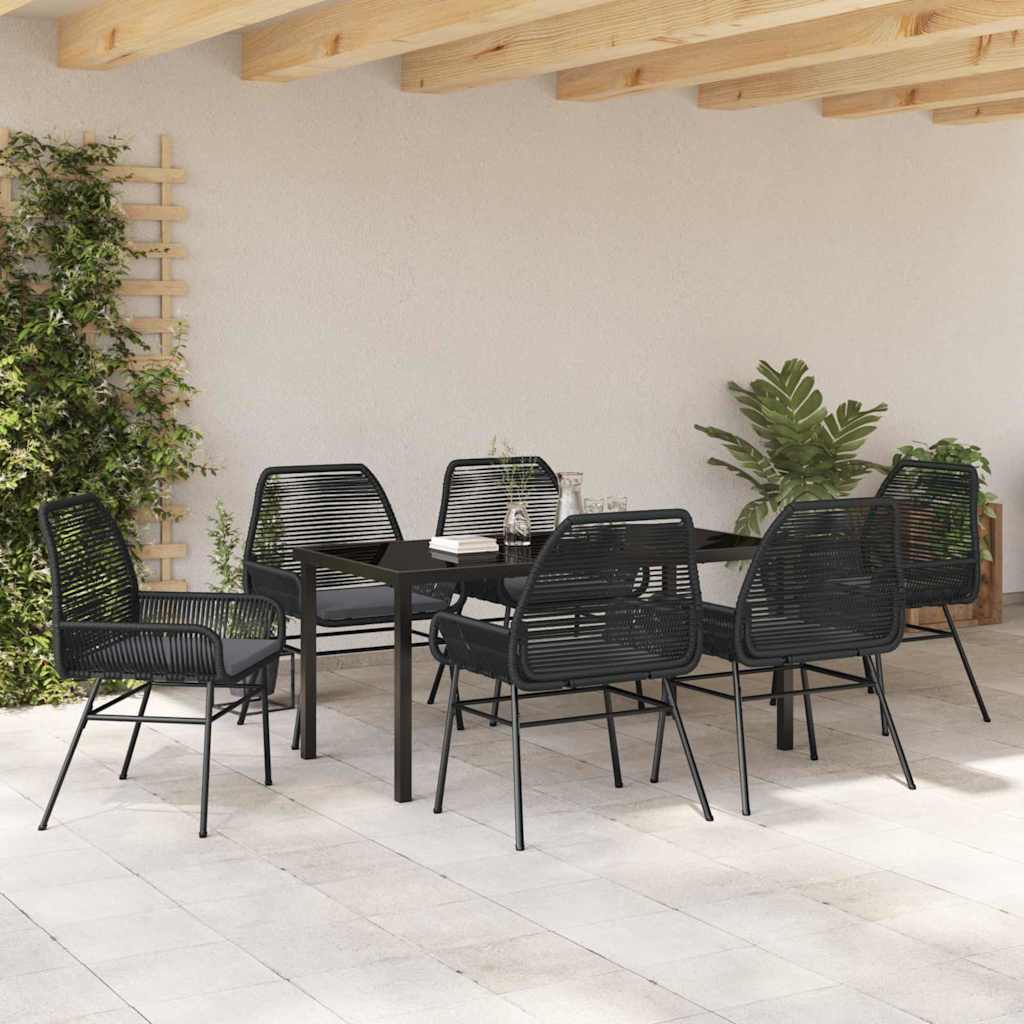 Garden Dining Set with Cushion 7 pcs Black Poly Rattan