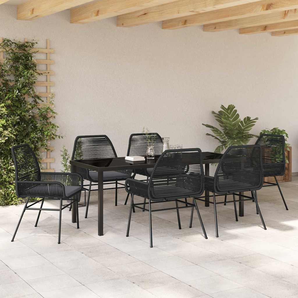 Garden Dining Set with Cushion 7 pcs Black Poly Rattan