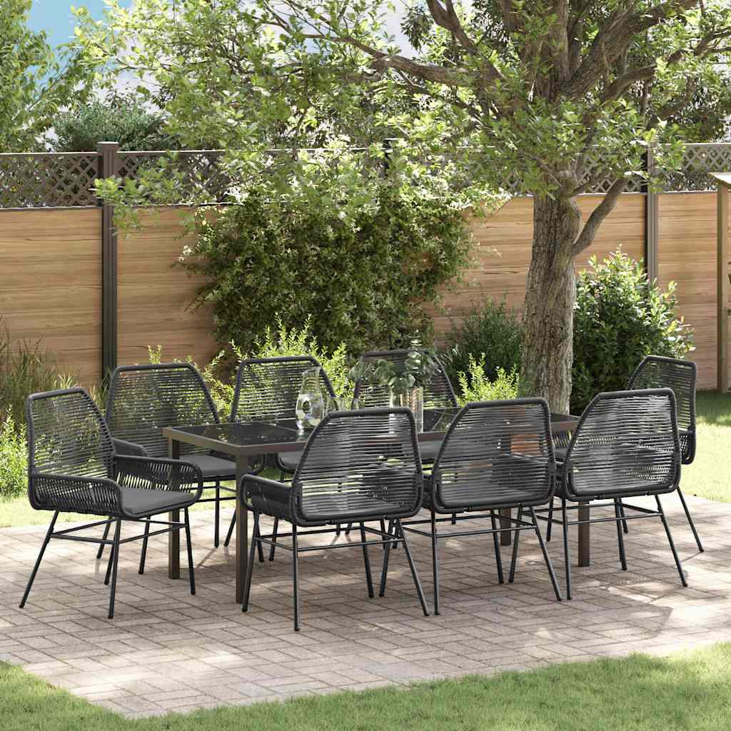 Garden Dining Set with Cushion 9 pcs Black Poly Rattan