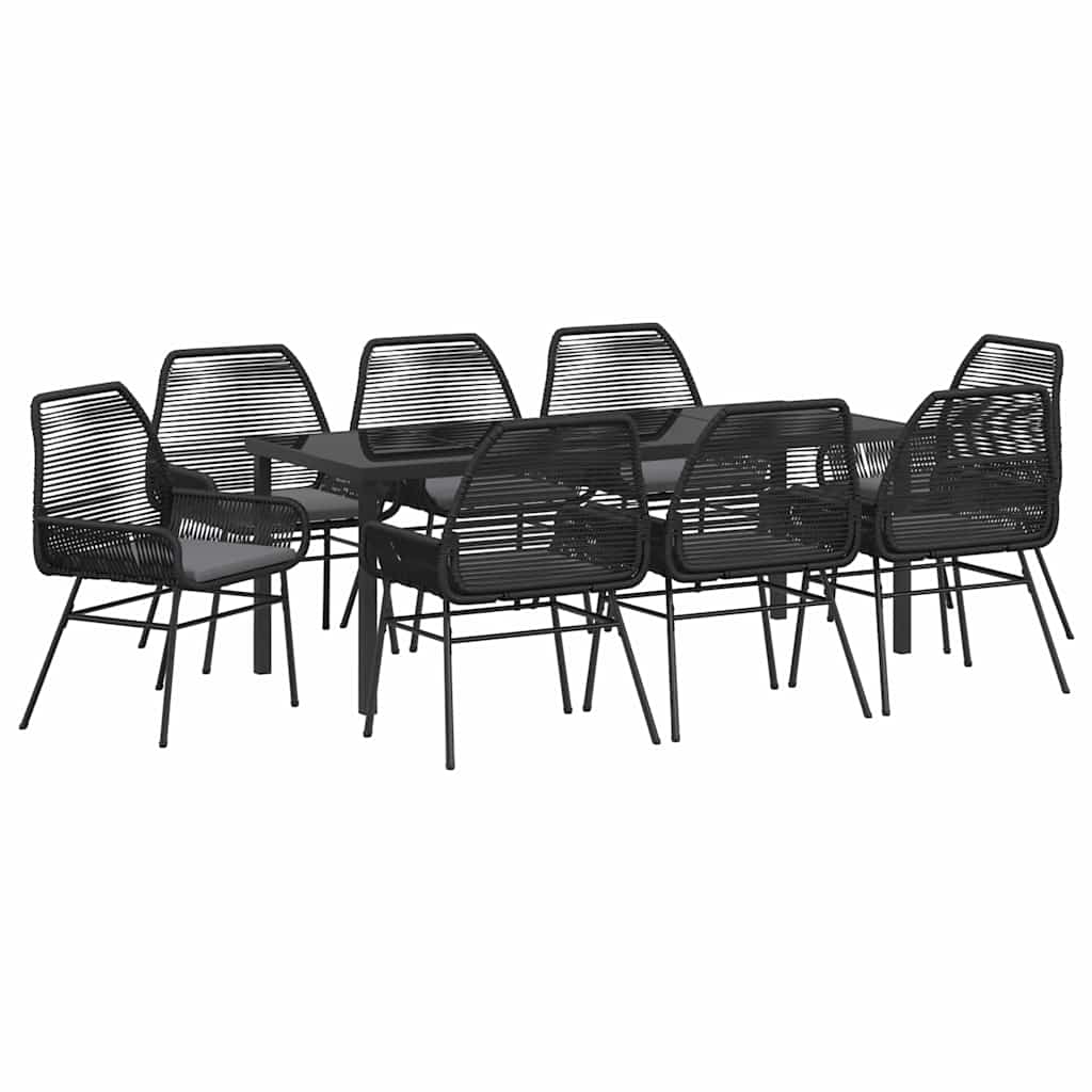 Garden Dining Set with Cushion 9 pcs Black Poly Rattan