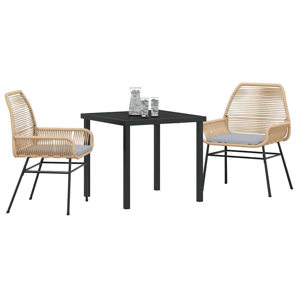 Garden Dining Set with Cushion 3 pcs Brown Poly Rattan
