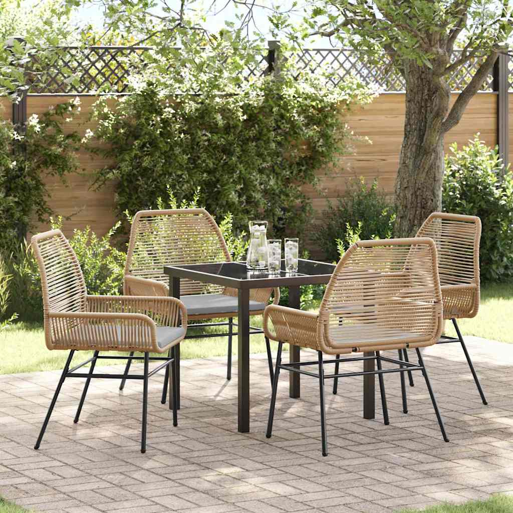 Garden Dining Set with Cushion 5 pcs Brown Poly Rattan