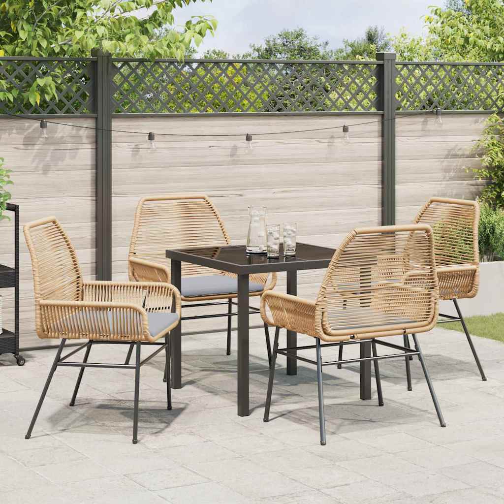 Garden Dining Set with Cushion 5 pcs Brown Poly Rattan