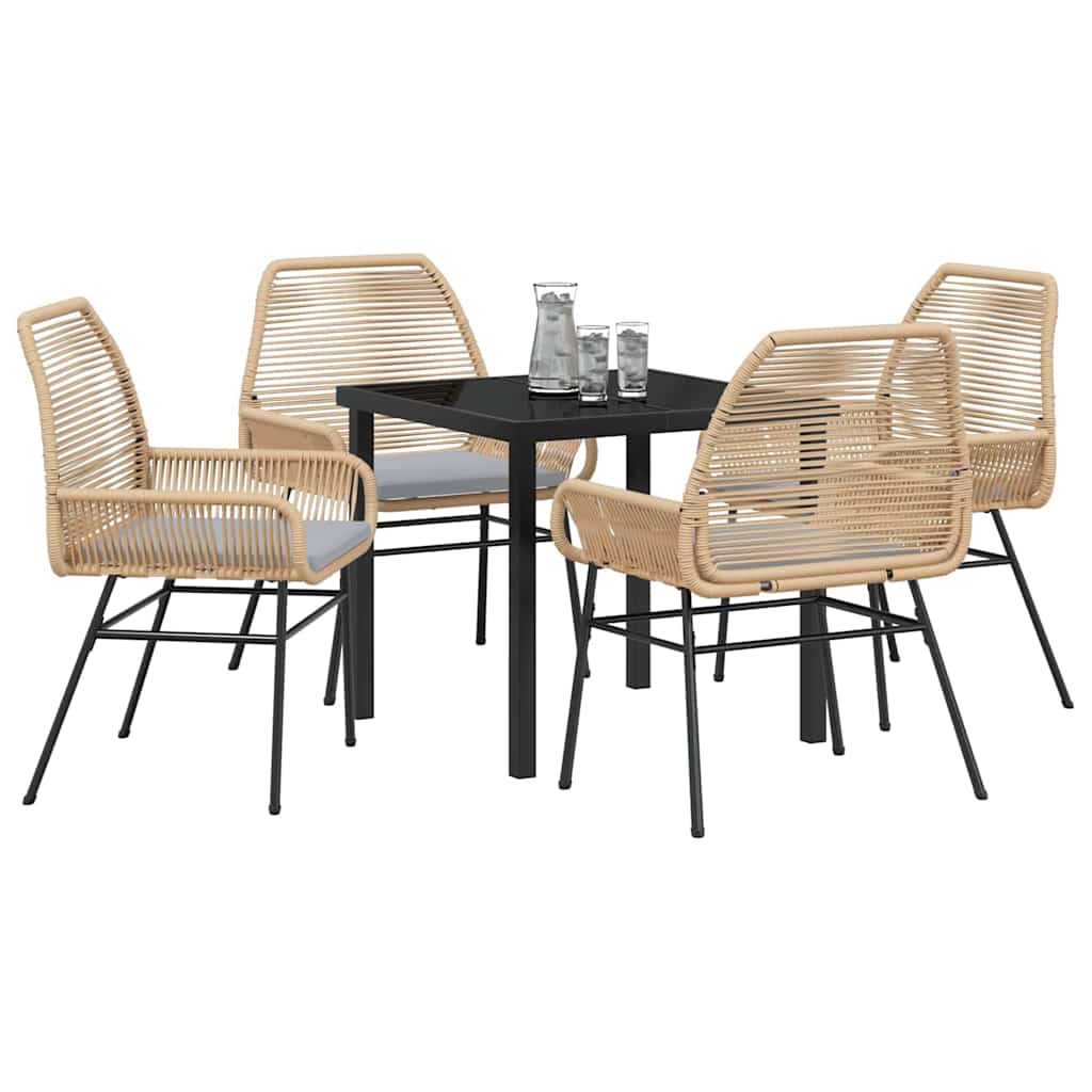 Garden Dining Set with Cushion 5 pcs Brown Poly Rattan
