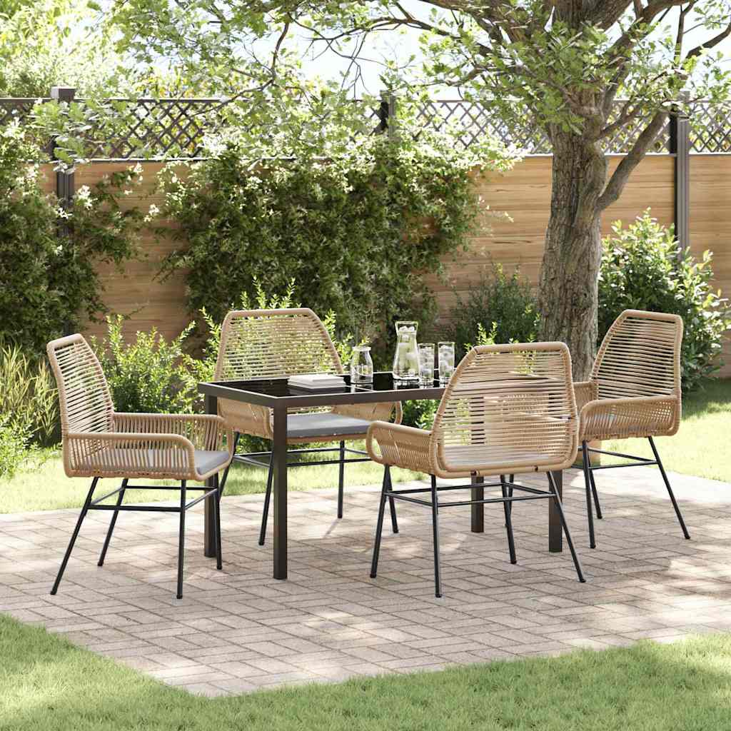 Garden Dining Set with Cushion 5 pcs Brown Poly Rattan