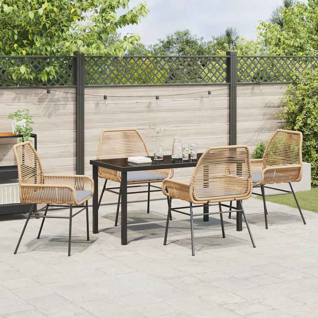 Garden Dining Set with Cushion 5 pcs Brown Poly Rattan