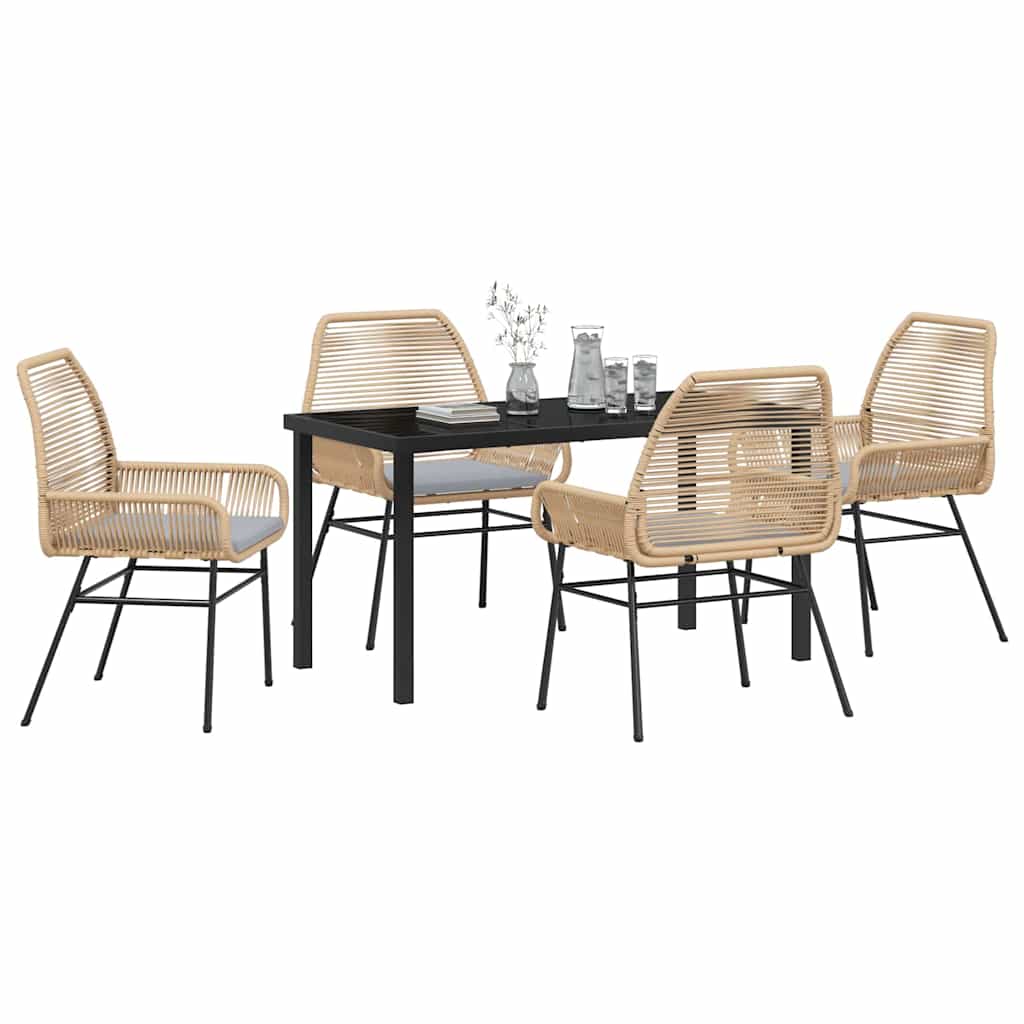 Garden Dining Set with Cushion 5 pcs Brown Poly Rattan