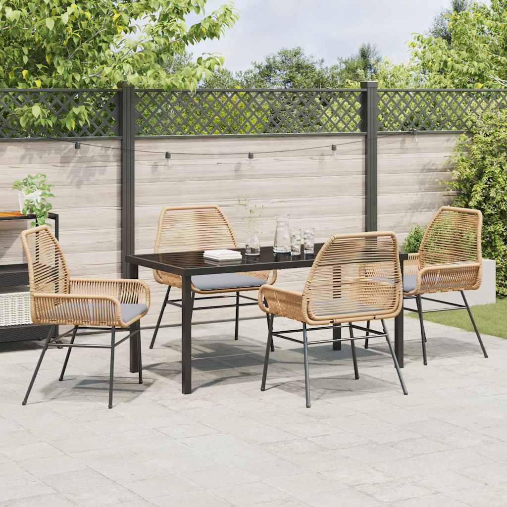 Garden Dining Set with Cushion 5 pcs Brown Poly Rattan