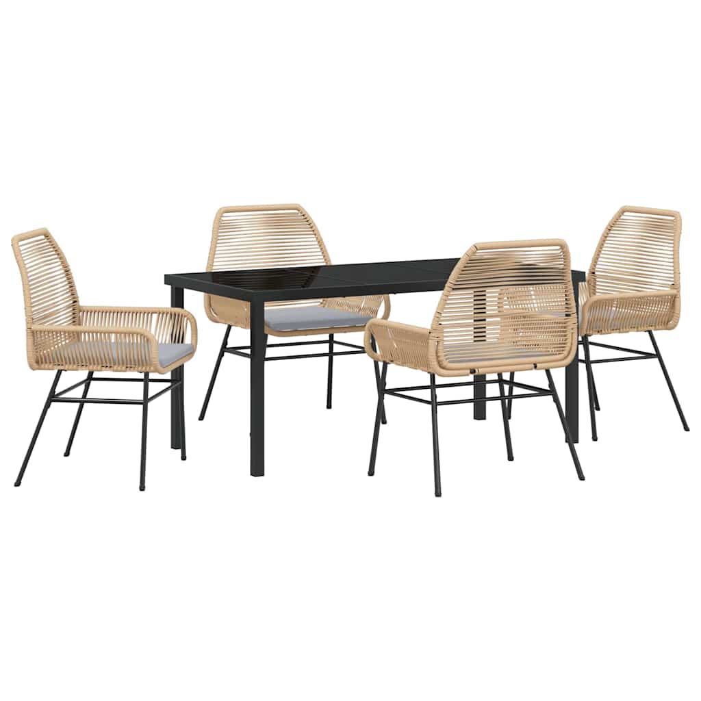 Garden Dining Set with Cushion 5 pcs Brown Poly Rattan