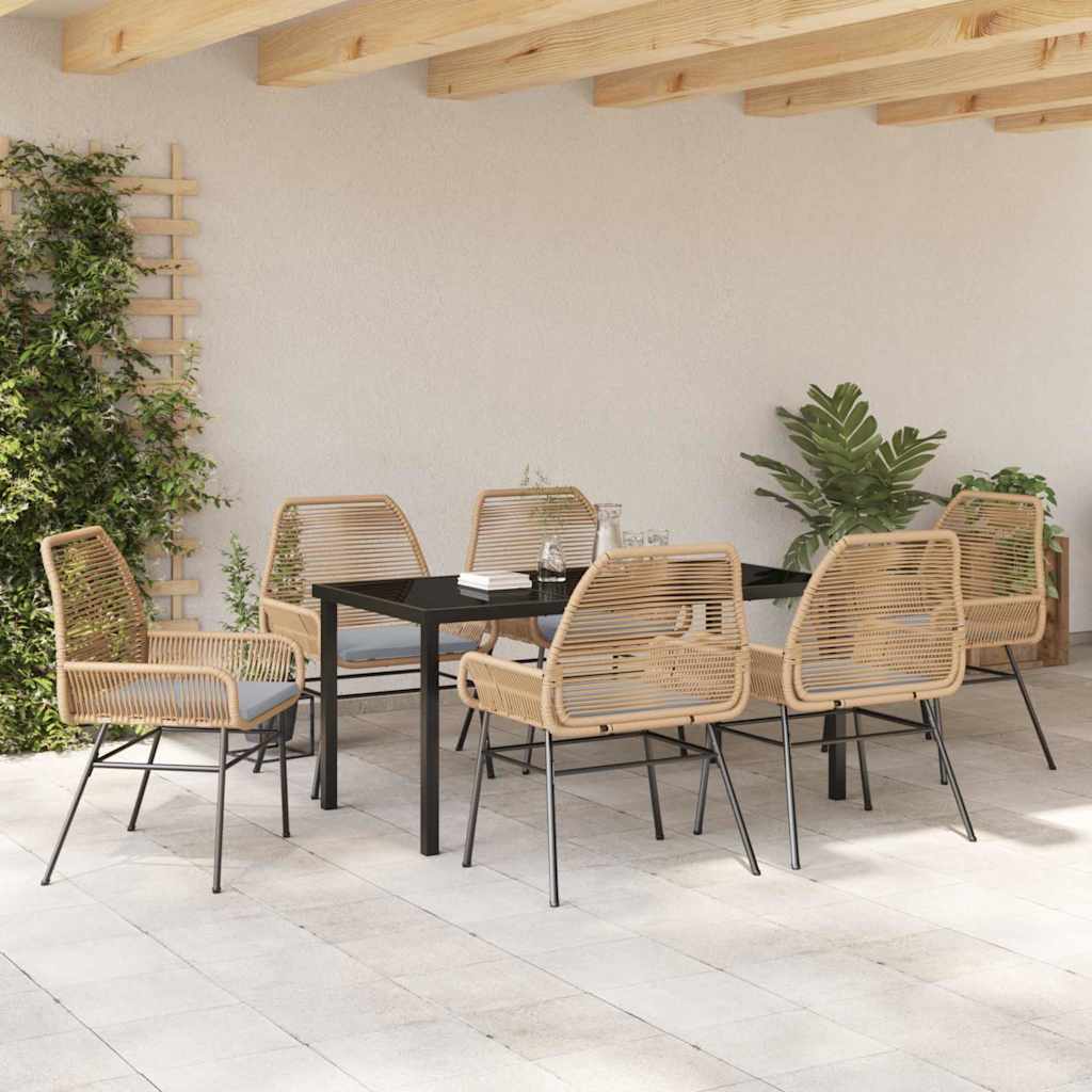 Garden Dining Set with Cushion 7 pcs Brown Poly Rattan