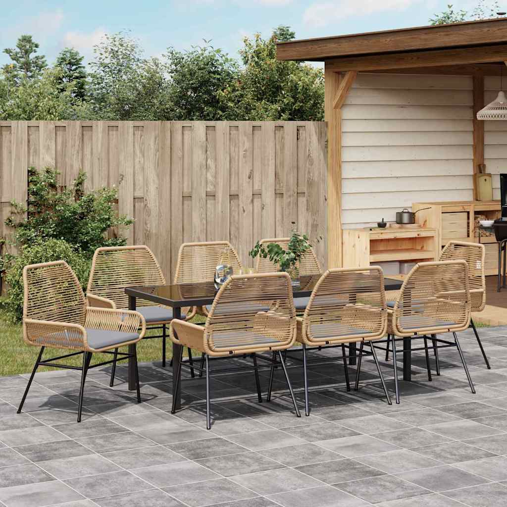 Garden Dining Set 9 pcs Brown Poly Rattan
