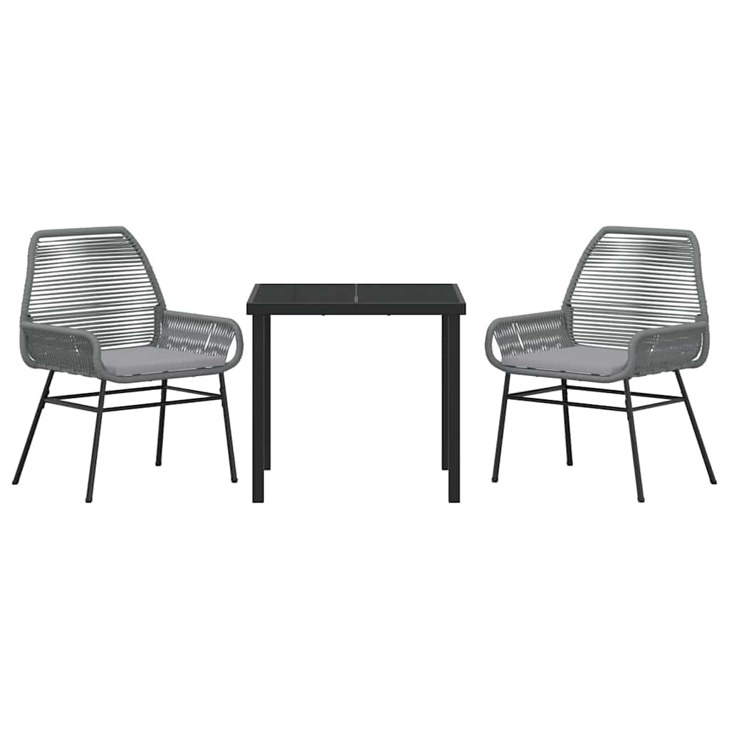 Garden Dining Set with Cushion 3 pcs Grey Poly Rattan