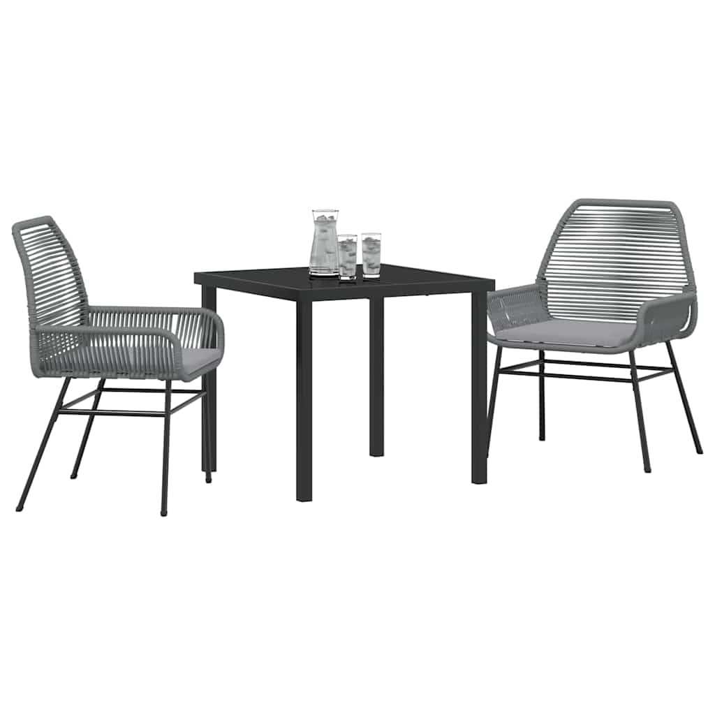 Garden Dining Set with Cushion 3 pcs Grey Poly Rattan