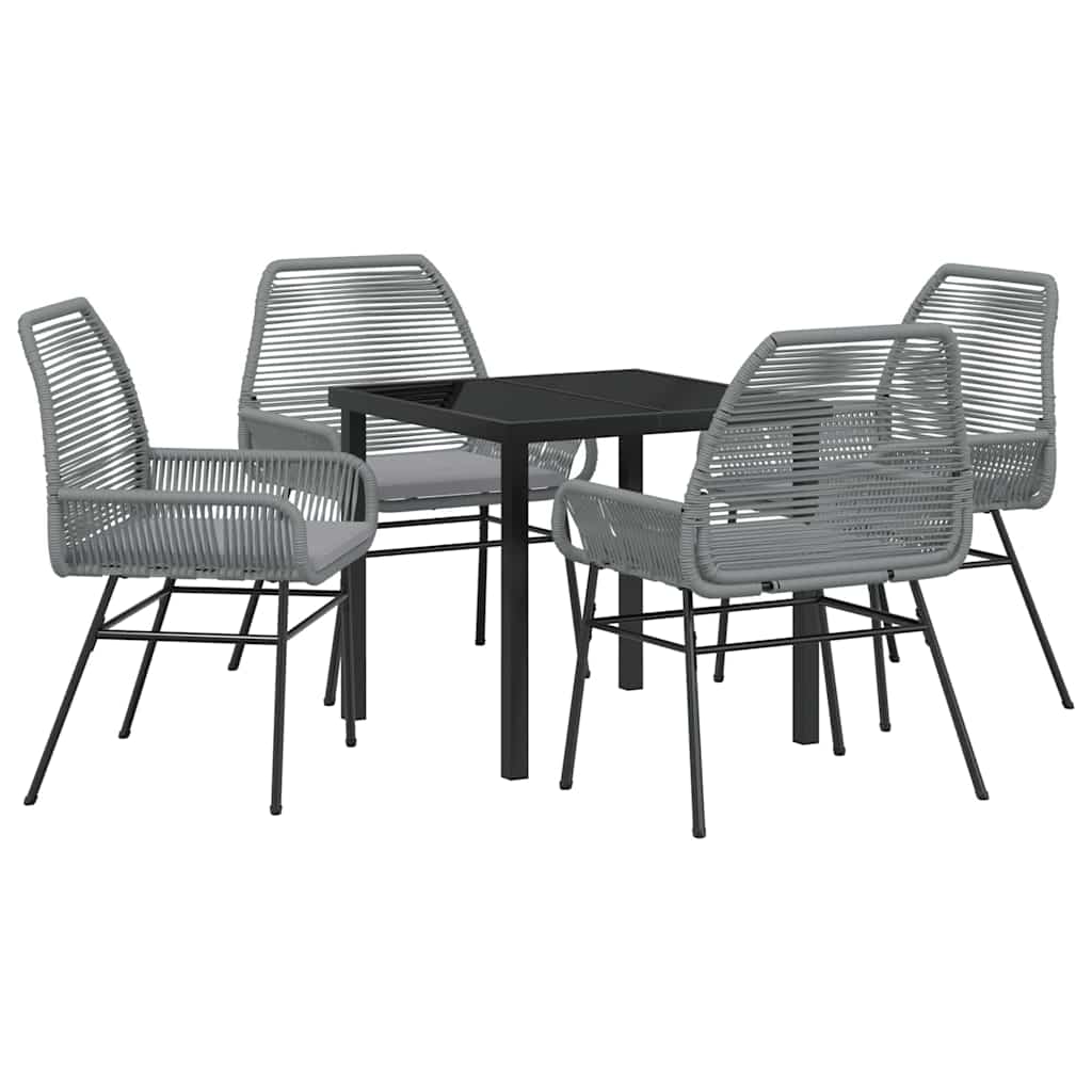 Garden Dining Set with Cushion 5 pcs Grey Poly Rattan