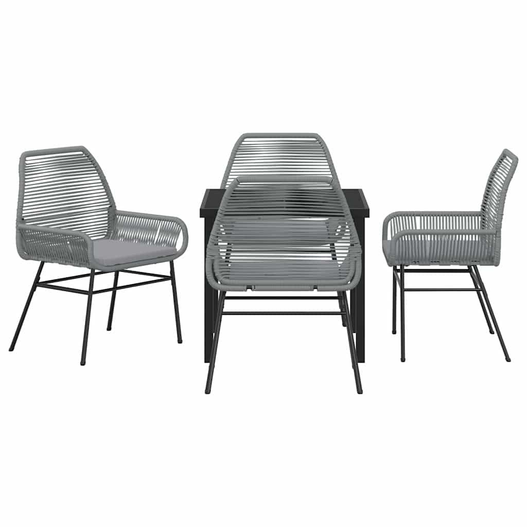 Garden Dining Set with Cushion 5 pcs Grey Poly Rattan