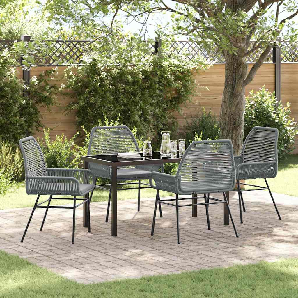Garden Dining Set with Cushion 5 pcs Grey Poly Rattan
