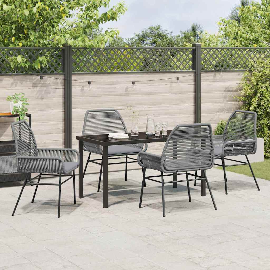 Garden Dining Set with Cushion 5 pcs Grey Poly Rattan