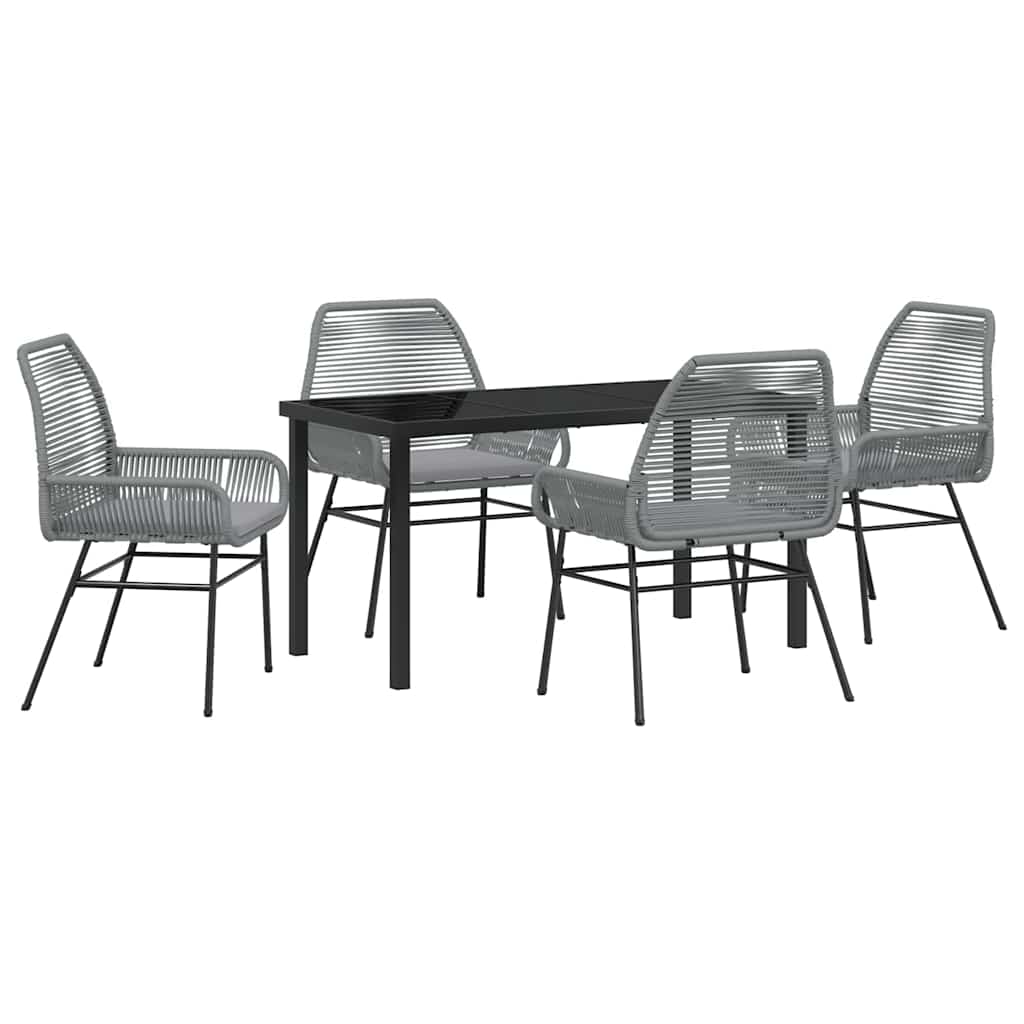Garden Dining Set with Cushion 5 pcs Grey Poly Rattan