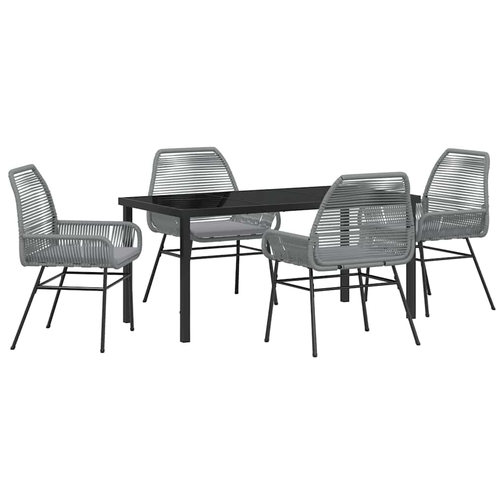 Garden Dining Set with Cushion 5 pcs Grey Poly Rattan