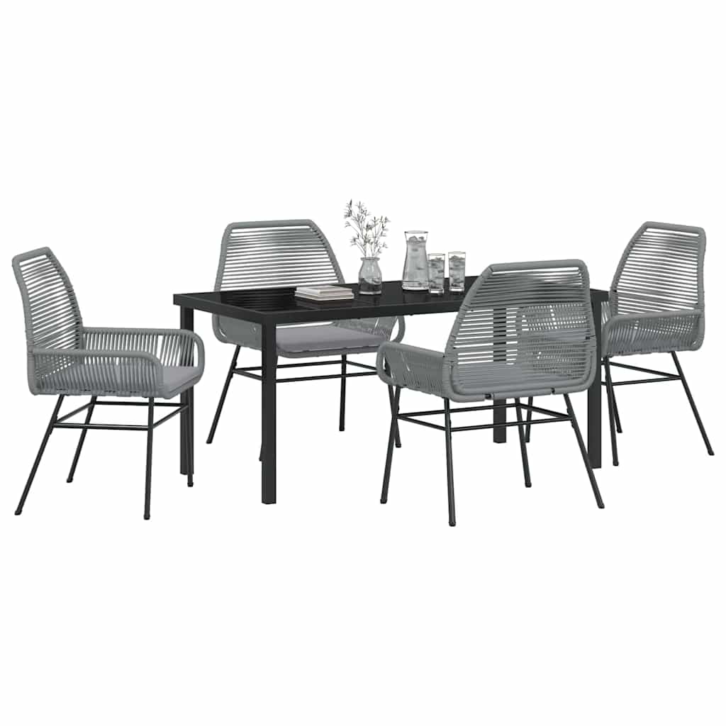 Garden Dining Set with Cushion 5 pcs Grey Poly Rattan