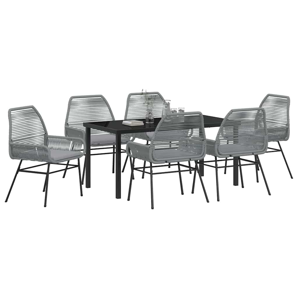 Garden Dining Set with Cushion 7 pcs Grey Poly Rattan