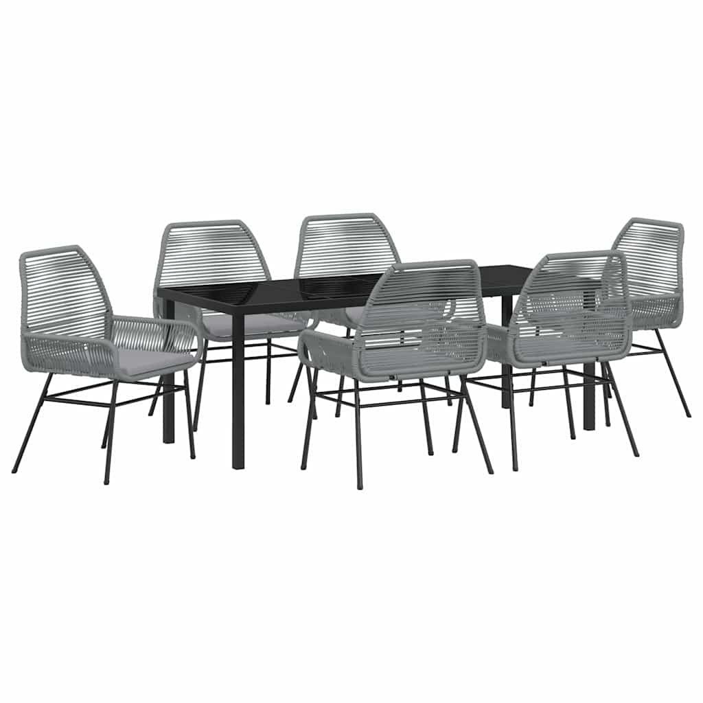 Garden Dining Set with Cushion 7 pcs Grey Poly Rattan