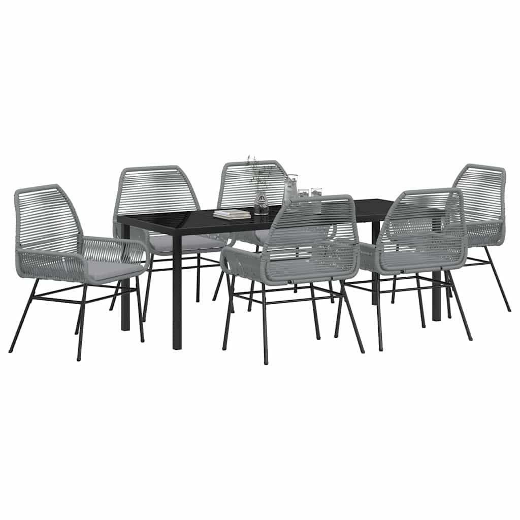 Garden Dining Set with Cushion 7 pcs Grey Poly Rattan