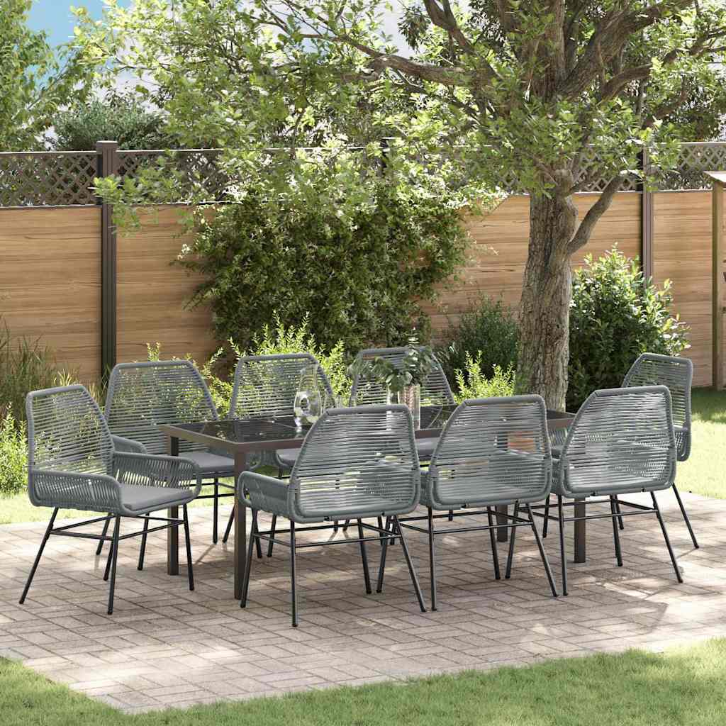 Garden Dining Set 9 pcs Grey Poly Rattan